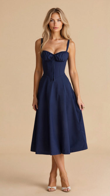 Corset Midi Dress Structured Skirt