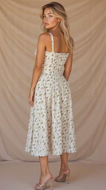 Corset Midi Dress Structured Skirt