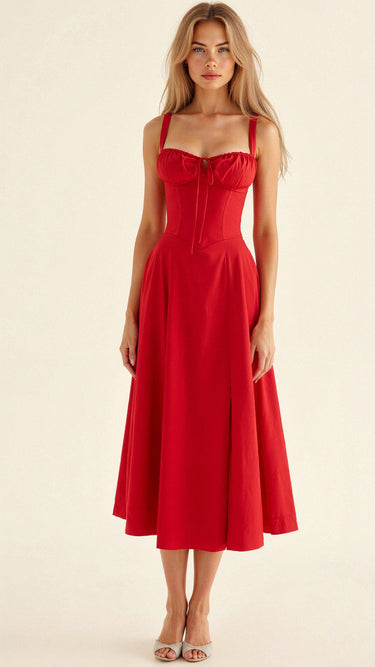 Corset Midi Dress Structured Skirt