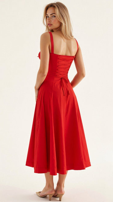 Corset Midi Dress Structured Skirt