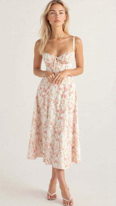 Corset Midi Dress Structured Skirt