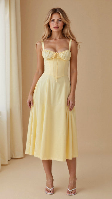 Corset Midi Dress Structured Skirt