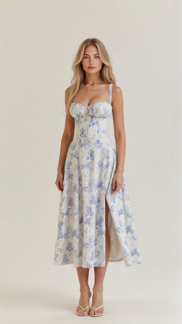 Corset Midi Dress Structured Skirt