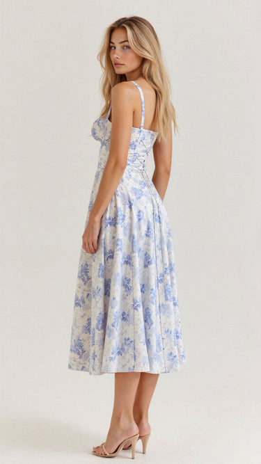 Corset Midi Dress Structured Skirt