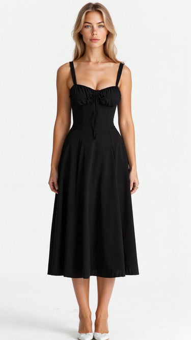 Corset Midi Dress Structured Skirt