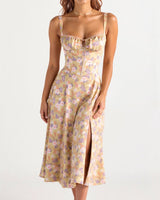 Corset Midi Dress Structured Skirt