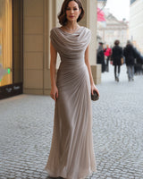 Cowl Neck Maxi Dress with Ruched Bodice