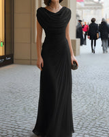 Cowl Neck Maxi Dress with Ruched Bodice