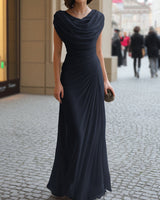 Cowl Neck Maxi Dress with Ruched Bodice