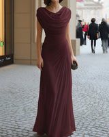 Cowl Neck Maxi Dress with Ruched Bodice