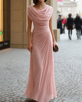 Cowl Neck Maxi Dress with Ruched Bodice