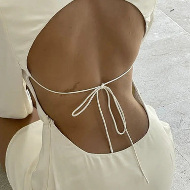 Cowl Neck Mini Dress with Open Back Tie and Long Sleeves