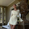 Cowl Neck Mini Dress with Open Back Tie and Long Sleeves