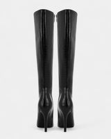 Croc-Embossed Knee-High Boots with Pointed Toe