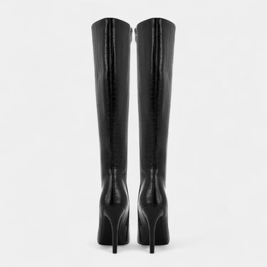 Croc-Embossed Knee-High Boots with Pointed Toe
