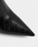 Croc-Embossed Knee-High Boots with Pointed Toe