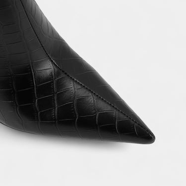 Croc-Embossed Knee-High Boots with Pointed Toe