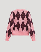 Cropped Argyle Knit Cardigan