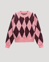 Cropped Argyle Knit Cardigan