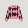 Cropped Argyle Knit Cardigan