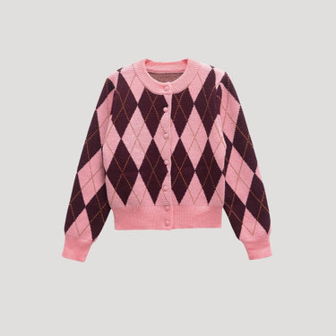 Cropped Argyle Knit Cardigan