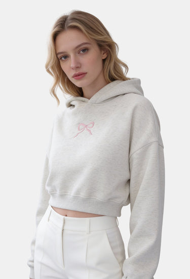 Cropped Hoodie with Bow Detail