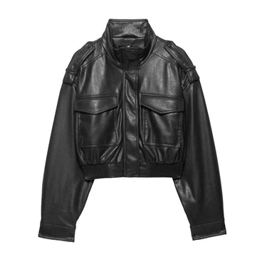 Full-length shot of the jacket styled for a casual urban look