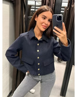 Cropped Overshirt Jacket with Flap Pockets