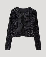 Cropped Sequin Jacket with Bow Closure