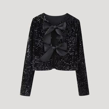Cropped Sequin Jacket with Bow Closure