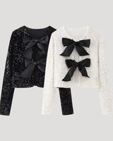 Cropped Sequin Jacket with Bow Closure