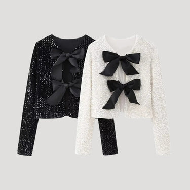 Cropped Sequin Jacket with Bow Closure