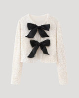 Cropped Sequin Jacket with Bow Closure