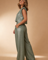 Cropped Top and Wide Leg Pants Co Ord Set