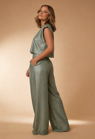 Cropped Top and Wide Leg Pants Co Ord Set