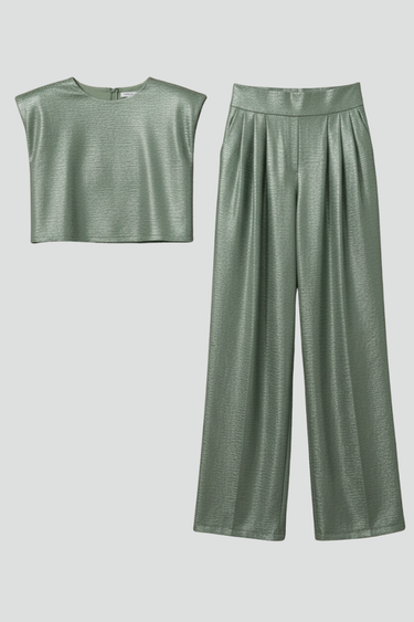 Cropped Top and Wide Leg Pants Co Ord Set