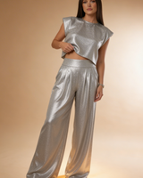 Cropped Top and Wide Leg Pants Co Ord Set