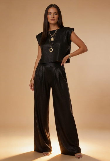Cropped Top and Wide Leg Pants Co Ord Set