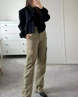 Cropped Varsity Bomber Jacket with Flap Pockets