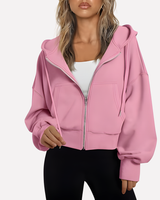 Cropped Women's Relaxed Hoodie with Zip Front and Drawstring Hood