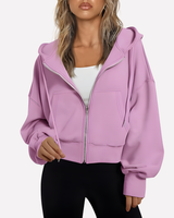 Cropped Women's Relaxed Hoodie with Zip Front and Drawstring Hood