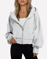 Cropped zip hoodie in light blue, back view