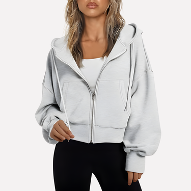 Cropped zip hoodie in light blue, back view