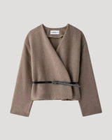 Cropped Wrap Jacket with Slim Belt