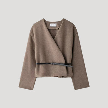 Cropped Wrap Jacket with Slim Belt