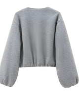 Cropped Zip Front Bomber Jacket with Balloon Sleeves