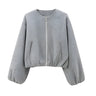 Cropped Zip Front Bomber Jacket with Balloon Sleeves