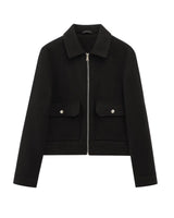 Cropped Zip Jacket with Double Front Pockets