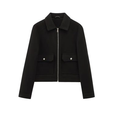 Cropped Zip Jacket with Double Front Pockets