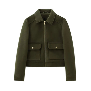 Cropped Zip Jacket with Double Front Pockets